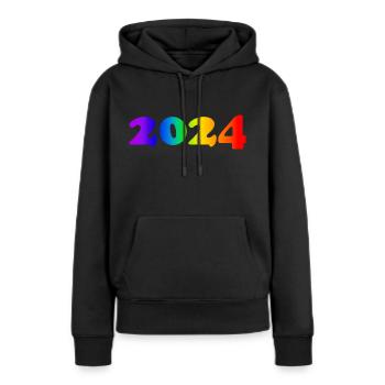 2024 - Frauen Premium Bio Hoodie - Schwarz - Vorne - Julia (174cm)