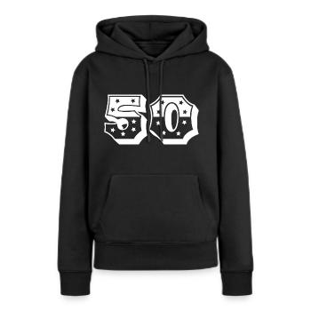 Numéro 50 - Sweat à capuche Premium bio Femme - noir - Devant - Julia (174cm)