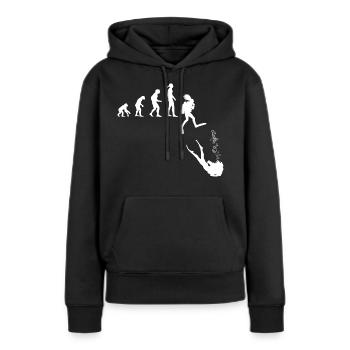 Evolution Idee: Entwicklung der Frau zur Taucherin - Frauen Premium Bio Hoodie - Schwarz - Vorne - Julia (174cm)