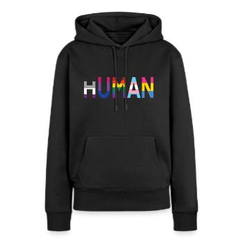 LETTRE HUMAINE - Sweat à capuche Premium bio Femme - noir - Devant - Julia (174cm)
