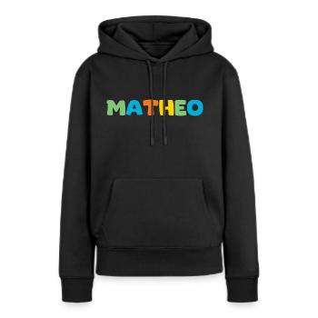 Name - Matheo - Frauen Premium Bio Hoodie - Schwarz - Vorne - Julia (174cm)
