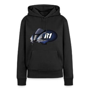 R1 - Sweat à capuche Premium bio Femme - noir - Devant - Julia (174cm)