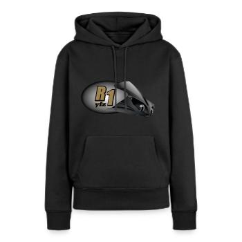 R1 - Sweat à capuche Premium bio Femme - noir - Devant - Julia (174cm)