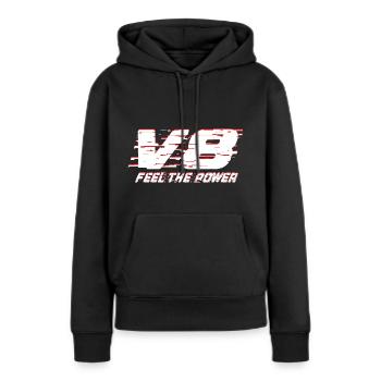V8 - Sweat à capuche Premium bio Femme - noir - Devant - Julia (174cm)