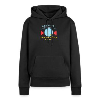 Objekte im Inventar, das wir verwenden - Frauen Premium Bio Hoodie - Schwarz - Vorne - Julia (174cm)