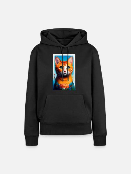 Orangener Kater Gemälde - Frauen Premium Bio Hoodie - Schwarz