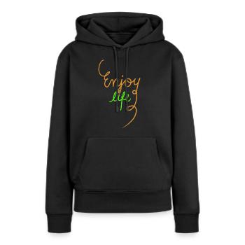 profiter de la vie, typographie - Sweat à capuche Premium bio Femme - noir - Devant - Julia (174cm)