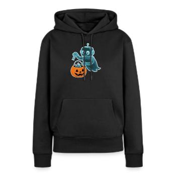 Gespenstischer Minibot mit Kürbiskorb - Frauen Premium Bio Hoodie - Schwarz - Vorne - Julia (174cm)