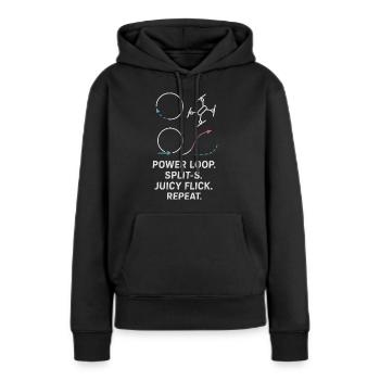 Power Loop Split-S Juicy Flick Repeat - Frauen Premium Bio Hoodie - Schwarz - Vorne - Julia (174cm)