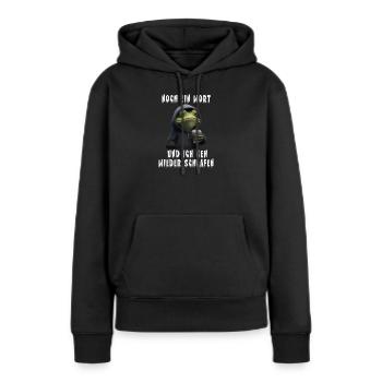Grumpy Frosch mit Kaffee Cartoon - Frauen Premium Bio Hoodie - Schwarz - Vorne - Julia (174cm)