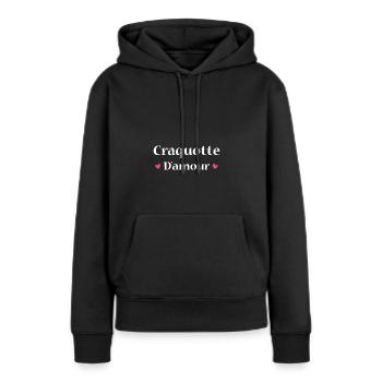craquotte d'amour - Sweat à capuche Premium bio Femme - noir - Devant - Julia (174cm)