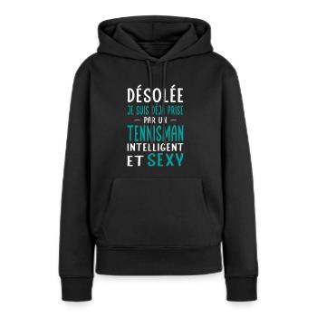 Désolée déjà prise par un tennisman sexy - Sweat à capuche Premium bio Femme - noir - Devant - Julia (174cm)