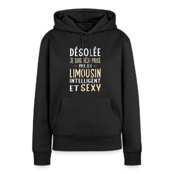 Désolée déjà prise par un Limousin sexy - Sweat à capuche Premium bio Femme - noir - Devant - Julia (174cm)