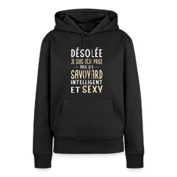 Désolée déjà prise par un Savoyard sexy - Sweat à capuche Premium bio Femme - noir - Devant - Julia (174cm)