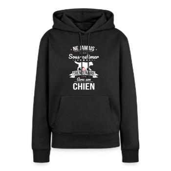 Sous-estimer une trentenaire avec son chien - Sweat à capuche Premium bio Femme - noir - Devant - Julia (174cm)