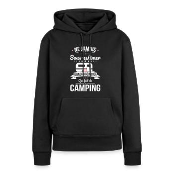 Sous-estimer une quadragénaire qui fait du camping - Sweat à capuche Premium bio Femme - noir - Devant - Julia (174cm)