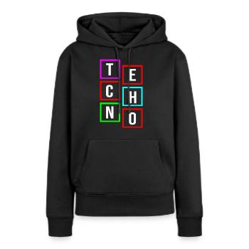 Logo techno - Sweat à capuche Premium bio Femme - noir - Devant - Julia (174cm)