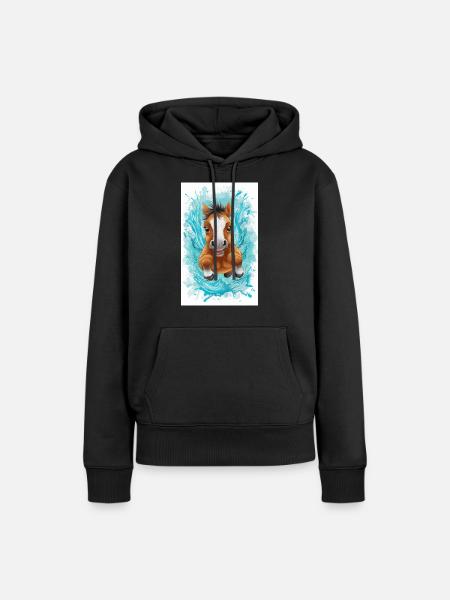 Kleines schwimmendes Pferd - Frauen Premium Bio Hoodie - Schwarz