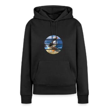 Macareux sur une falaise - Sweat à capuche Premium bio Femme - noir - Devant - Julia (174cm)