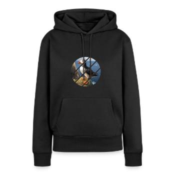 Macareux sur une falaise - Sweat à capuche Premium bio Femme - noir - Devant - Julia (174cm)