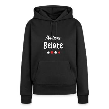 belote - Sweat à capuche Premium bio Femme - noir - Devant - Julia (174cm)
