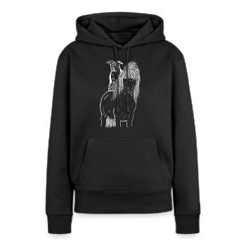 Cheval et chien - Sweat à capuche Premium bio Femme - noir - Devant - Julia (174cm)