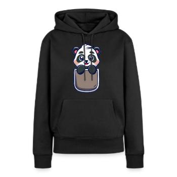 Panda Pocket Idée Cadeau Rigolo et Original - Sweat à capuche Premium bio Femme - noir - Devant - Julia (174cm)