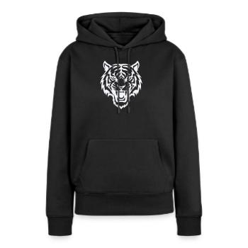 Motif stylisé de tête de tigre - Sweat à capuche Premium bio Femme - noir - Devant - Julia (174cm)