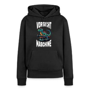 Gym Shirt – Vorsicht Maschine - Frauen Premium Bio Hoodie - Schwarz - Vorne - Julia (174cm)