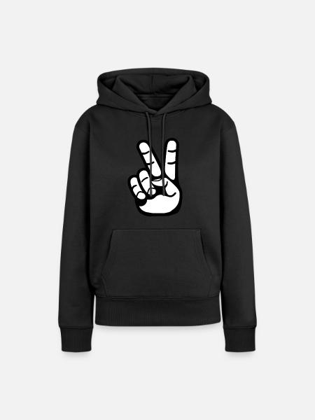 Peace Zeichen, Victory Zeichen - Frauen Premium Bio Hoodie - Schwarz