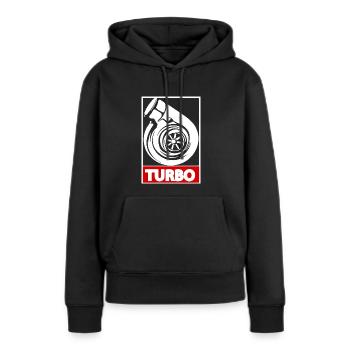 Turbo Graphisme Vintage Tuner Cadeau - Sweat à capuche Premium bio Femme - noir - Devant - Julia (174cm)