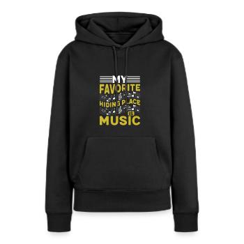 Ma cachette préférée est la musique - Sweat à capuche Premium bio Femme - noir - Devant - Julia (174cm)