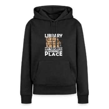 Bibliothek mein Lieblingsarbeitsplatz - Frauen Premium Bio Hoodie - Schwarz - Vorne - Julia (174cm)