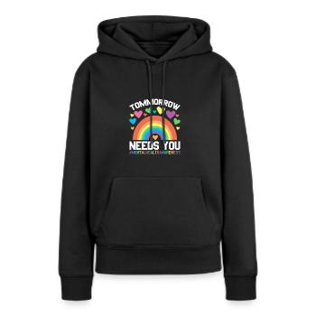 Santé mentale Mentale Gesundheit - Sweat à capuche Premium bio Femme - noir - Devant - Julia (174cm)