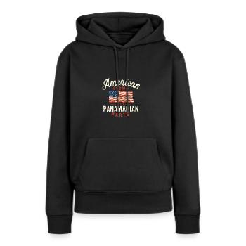 Amerikanisch gewachsen mit panamaischen Teilen pat - Frauen Premium Bio Hoodie - Schwarz - Vorne - Julia (174cm)