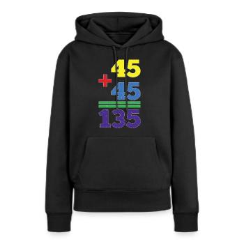 45 + 45 = 135 29 - Frauen Premium Bio Hoodie - Schwarz - Vorne - Julia (174cm)