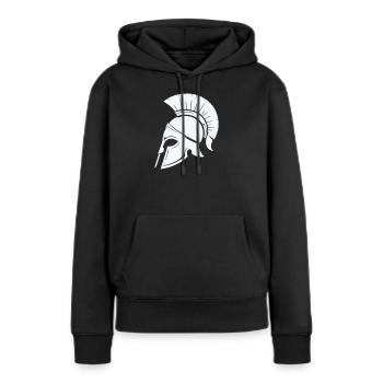 Spartanischer Helmschutz Grafik Blau - Frauen Premium Bio Hoodie - Schwarz - Vorne - Julia (174cm)