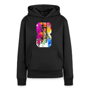 8E ANNIVERSAIRE BASKET-BALL NUMÉRO 8 - Sweat à capuche Premium bio Femme - noir - Devant - Julia (174cm)