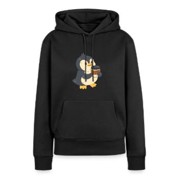 Pinguin mit Kaffee - Frauen Premium Bio Hoodie - Schwarz - Vorne - Julia (174cm)