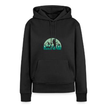Wanderer mit Hund Wandern Berge Natur Camping - Frauen Premium Bio Hoodie - Schwarz - Vorne - Julia (174cm)
