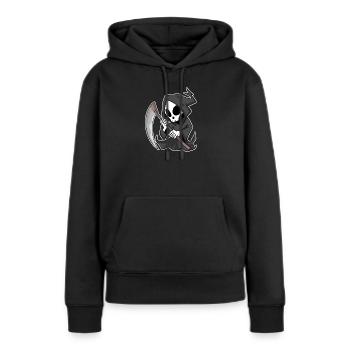 Faucheuse avec faux - Sweat à capuche Premium bio Femme - noir - Devant - Julia (174cm)