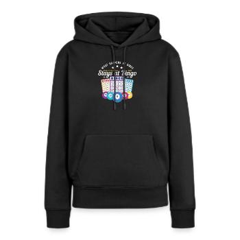 Bingo - ce qui se passe au bingo reste au bingo - Sweat à capuche Premium bio Femme - noir - Devant - Julia (174cm)