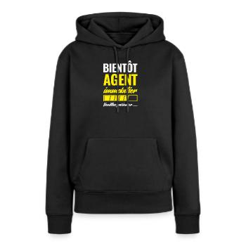 Bald Immobilienmakler bitte warten - Frauen Premium Bio Hoodie - Schwarz - Vorne - Julia (174cm)