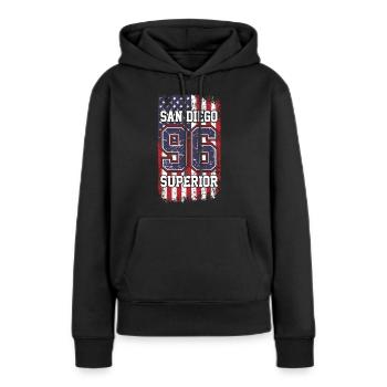 San Diego - Frauen Premium Bio Hoodie - Schwarz - Vorne - Julia (174cm)