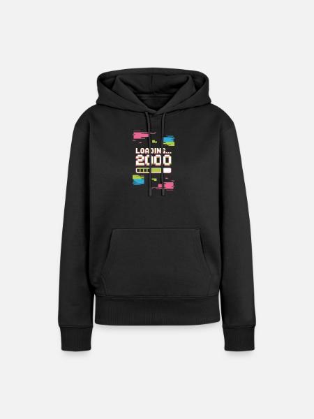 Retro Loading 2000 Pixel - Frauen Premium Bio Hoodie - Schwarz