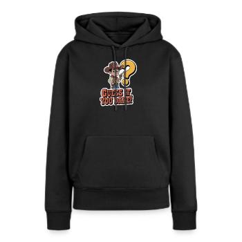 T-shirt « Jeu de devinettes Western Cowboy » - Sweat à capuche Premium bio Femme - noir - Devant - Julia (174cm)