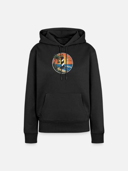 Leuchtturm und Sonnenuntergang - Frauen Premium Bio Hoodie - Schwarz