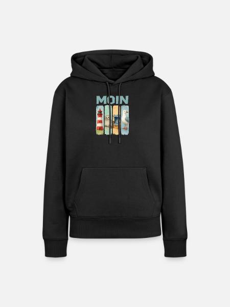 Moin Leuchtturm Robbe Strandkorb Möwe Küste - Frauen Premium Bio Hoodie - Schwarz