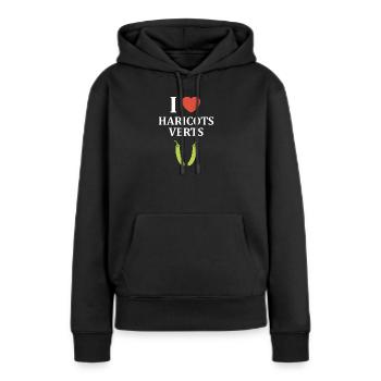 haricot vert - Sweat à capuche Premium bio Femme - noir - Devant - Julia (174cm)