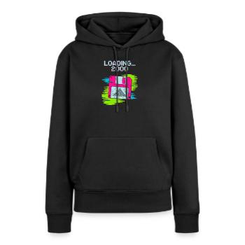 Disquette Nostalgie 2000 - Sweat à capuche Premium bio Femme - noir - Devant - Julia (174cm)